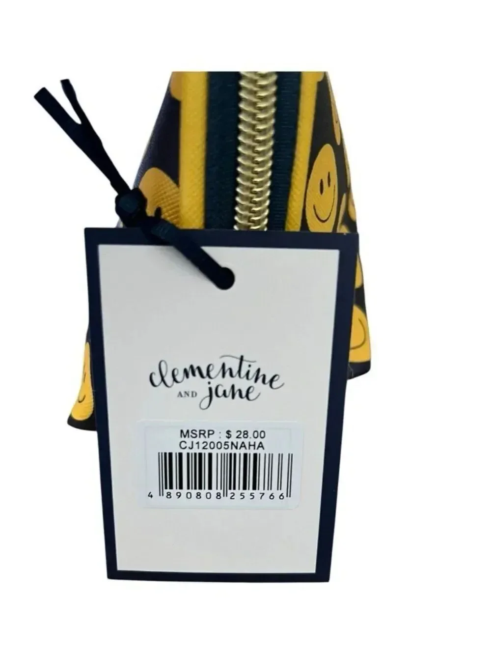 Smiley Face Cosmetic Makeup Travel Bag Zips Black Yellow Happy Face Smile NWT